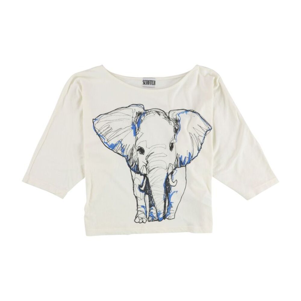 Scratch Womens Elephant Graphic T-Shirt, Off-White, S, DM